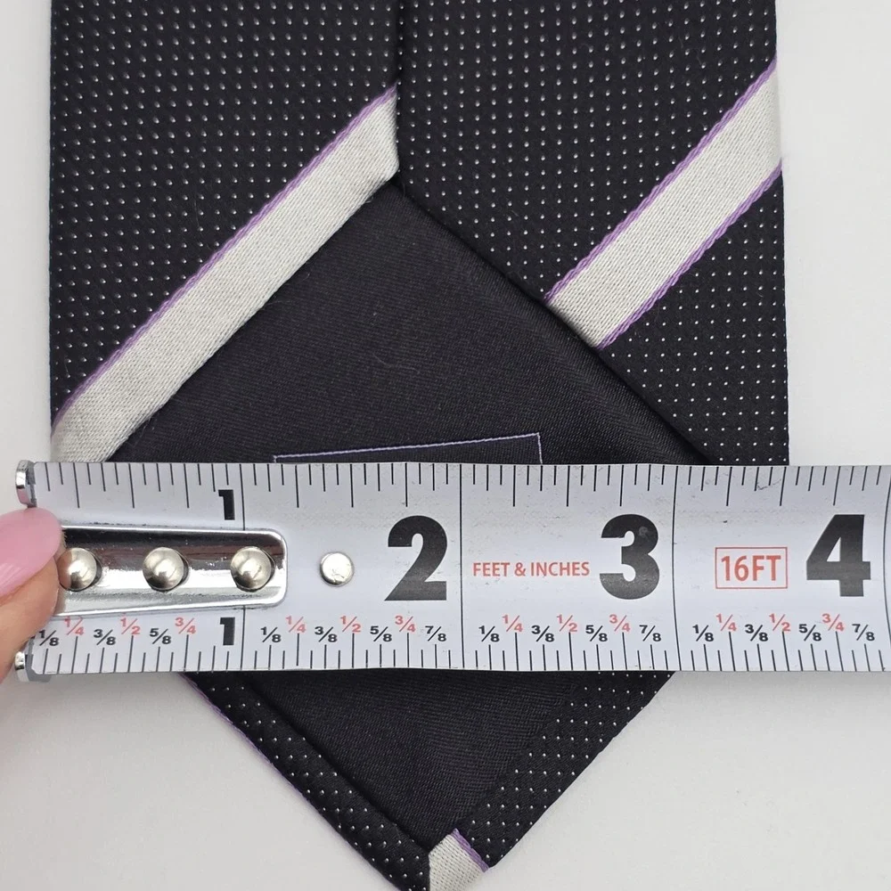 Brioni Black Silk Tie Purple Silver Stripe Handmade Italy Classic‎ Luxury